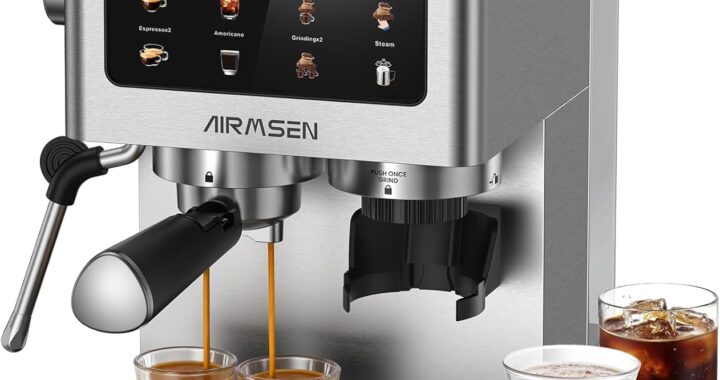 AIRMSEN Espresso Machines with Burr Grinder, 20 Bar, Milk Frother Steam Wand, Stainless Steel Coffee Makerv
