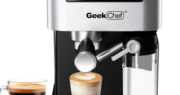 Geek Chef Espresso Machine with Milk Frother, 20 Bar Automatic Espresso Maker